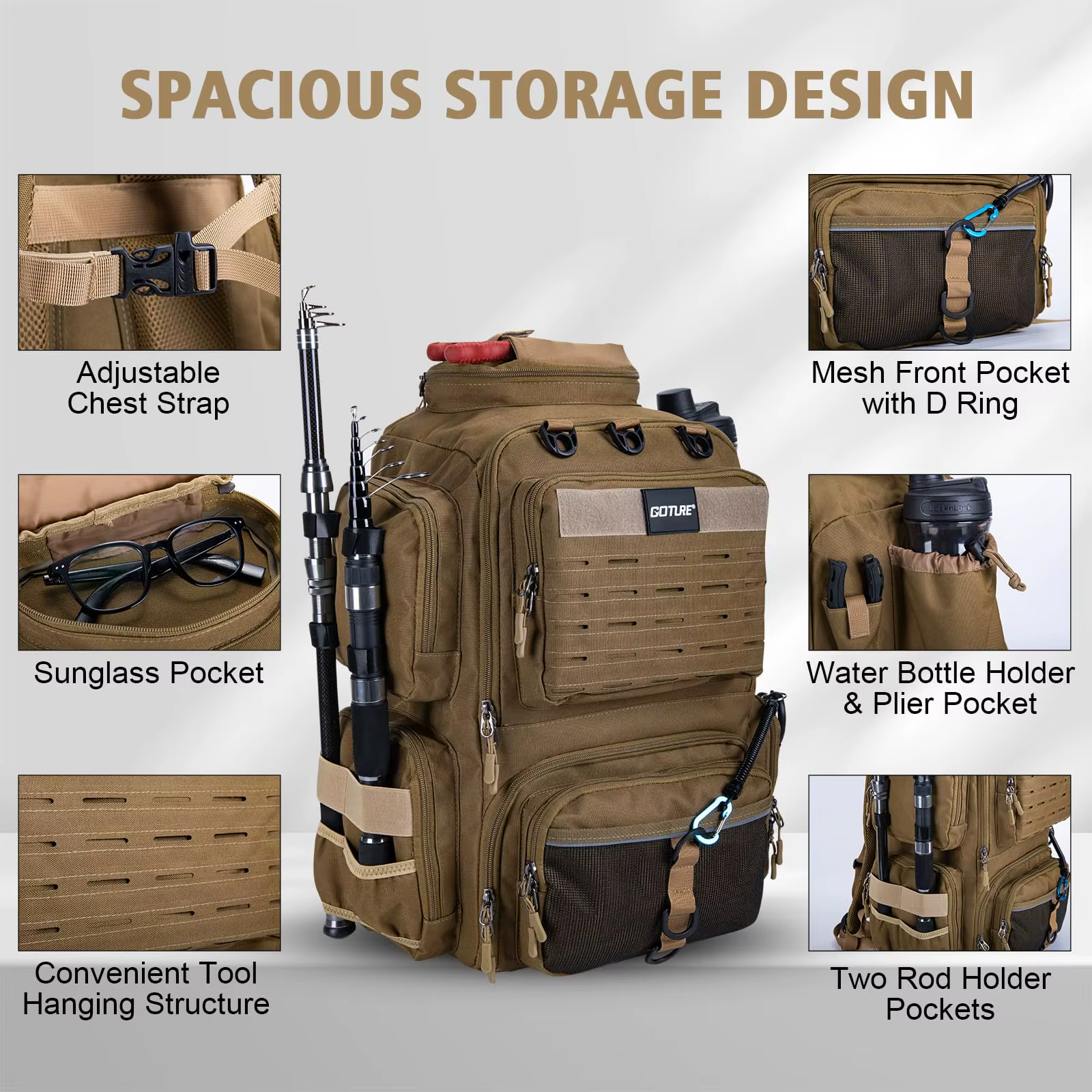 Goture Mochila de pesca impermeable Oxford gran capacidad estanca - imagen 5