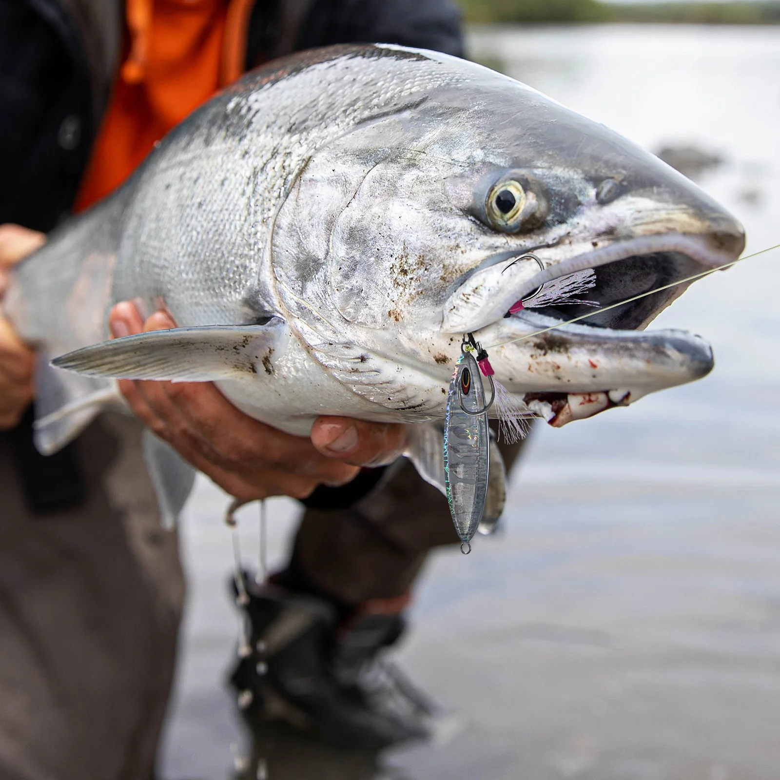 Anzuelo doble inox con lentejuelas brillantes para pesca vertical - imagen 5