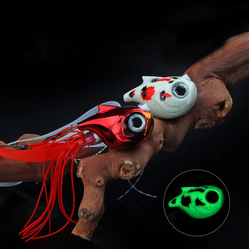 Señuelo luminoso LETOYO 80-150g – Jig metálico con falda de goma para pesca en barco - imagen 2