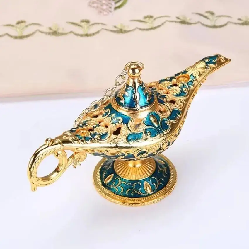 Lámpara de Aladino de metal tallado vintage para aceite de té - imagen 4