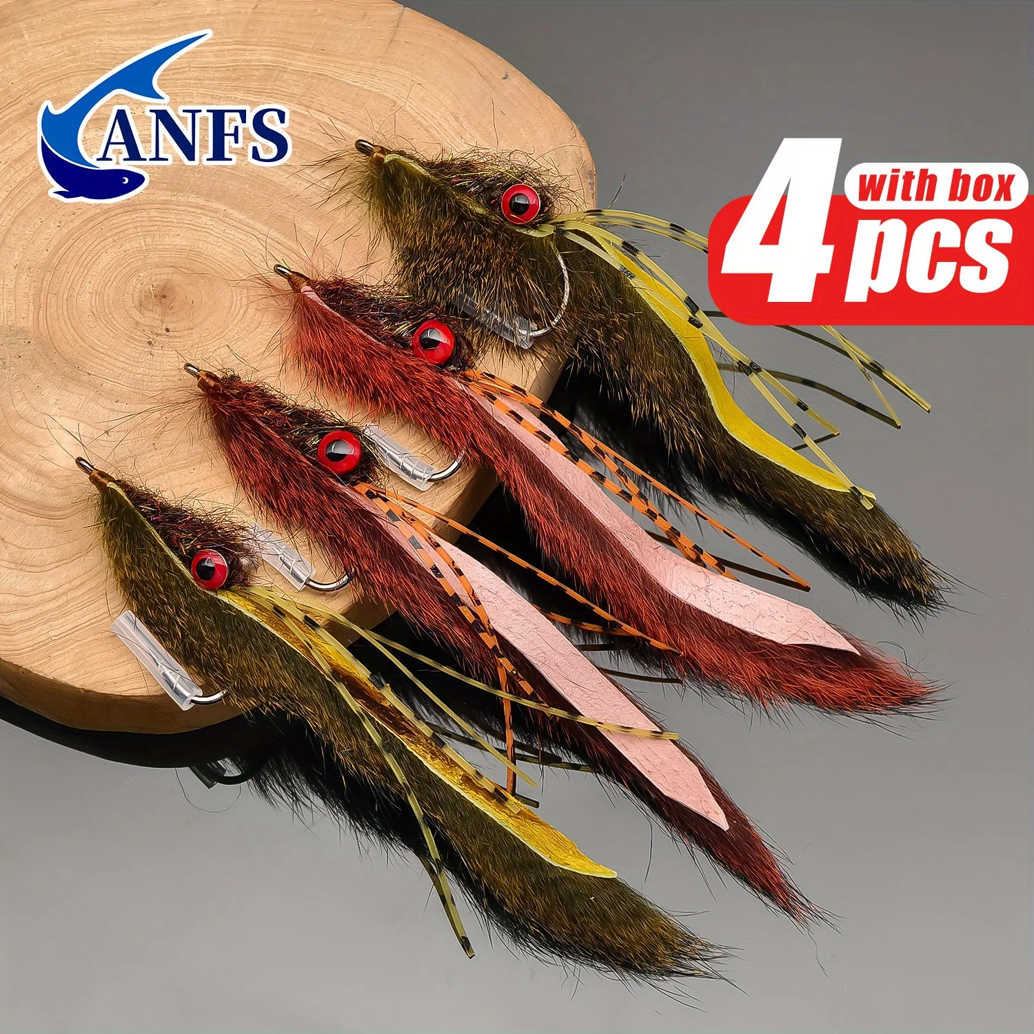 Pack de 4 moscas Zonker ANFS hechas a mano para pesca en agua dulce