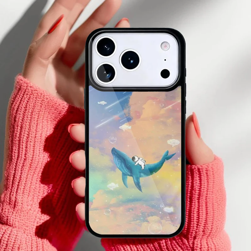 Funda de teléfono con diseño de astronauta flotando entre estrellas