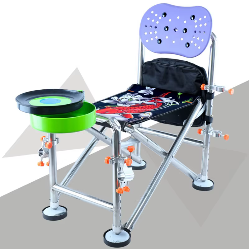 Silla de pesca acero inoxidable – Respaldo ajustable reclinable cuatro patas