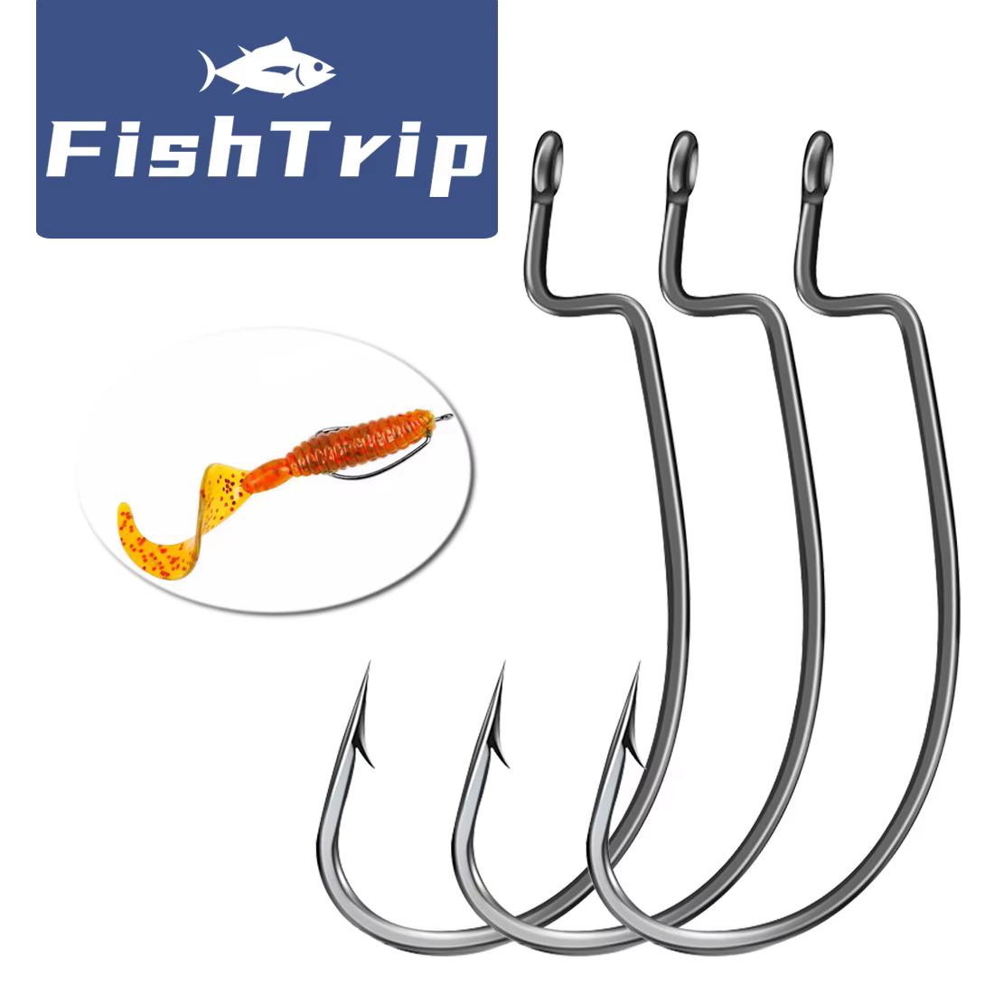 Anzuelo FishTrip EWG Texas rig acero carbono para vinilo lubina - imagen 4