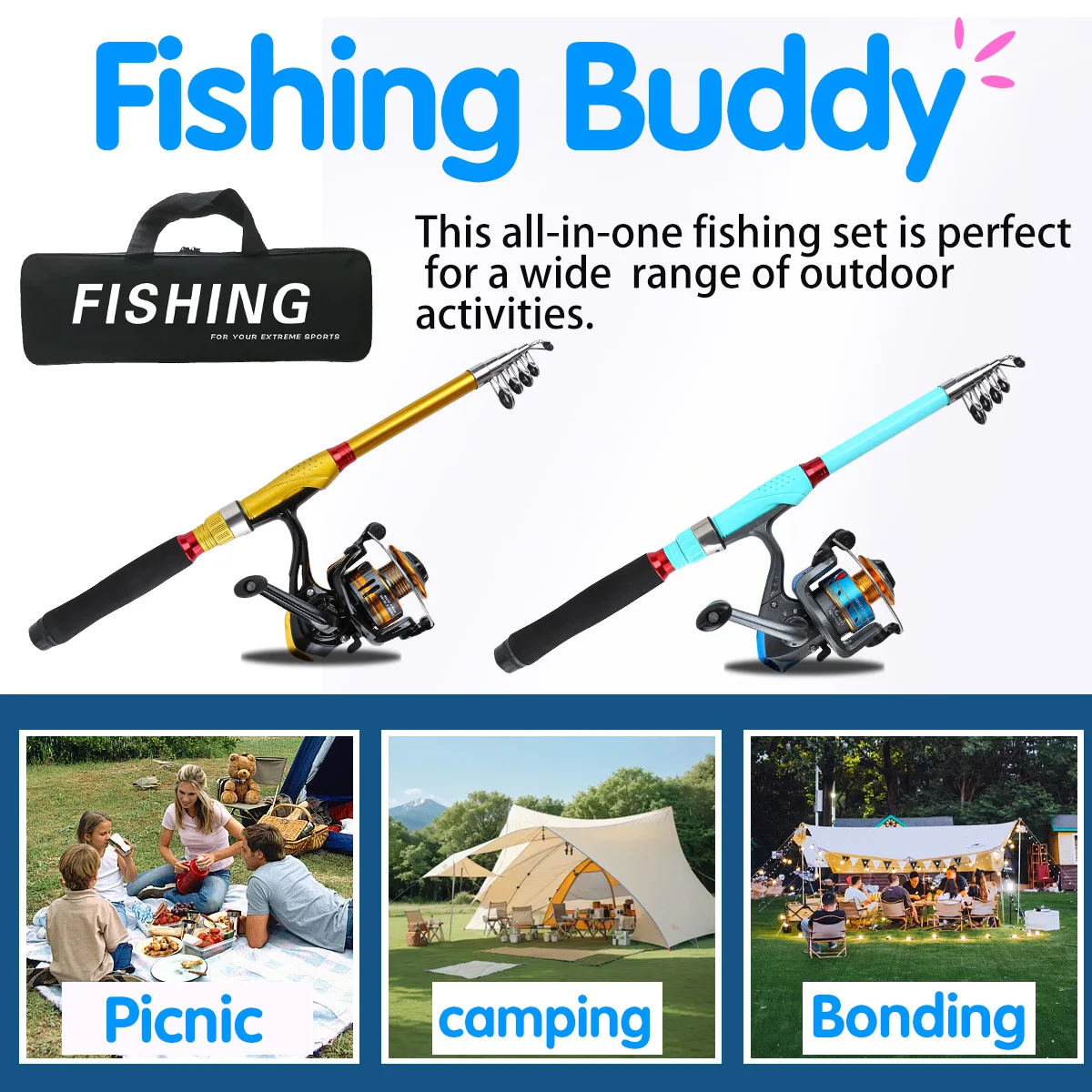 Kit de pesca con caña telescópica, carrete y señuelos duros y blandos - imagen 5