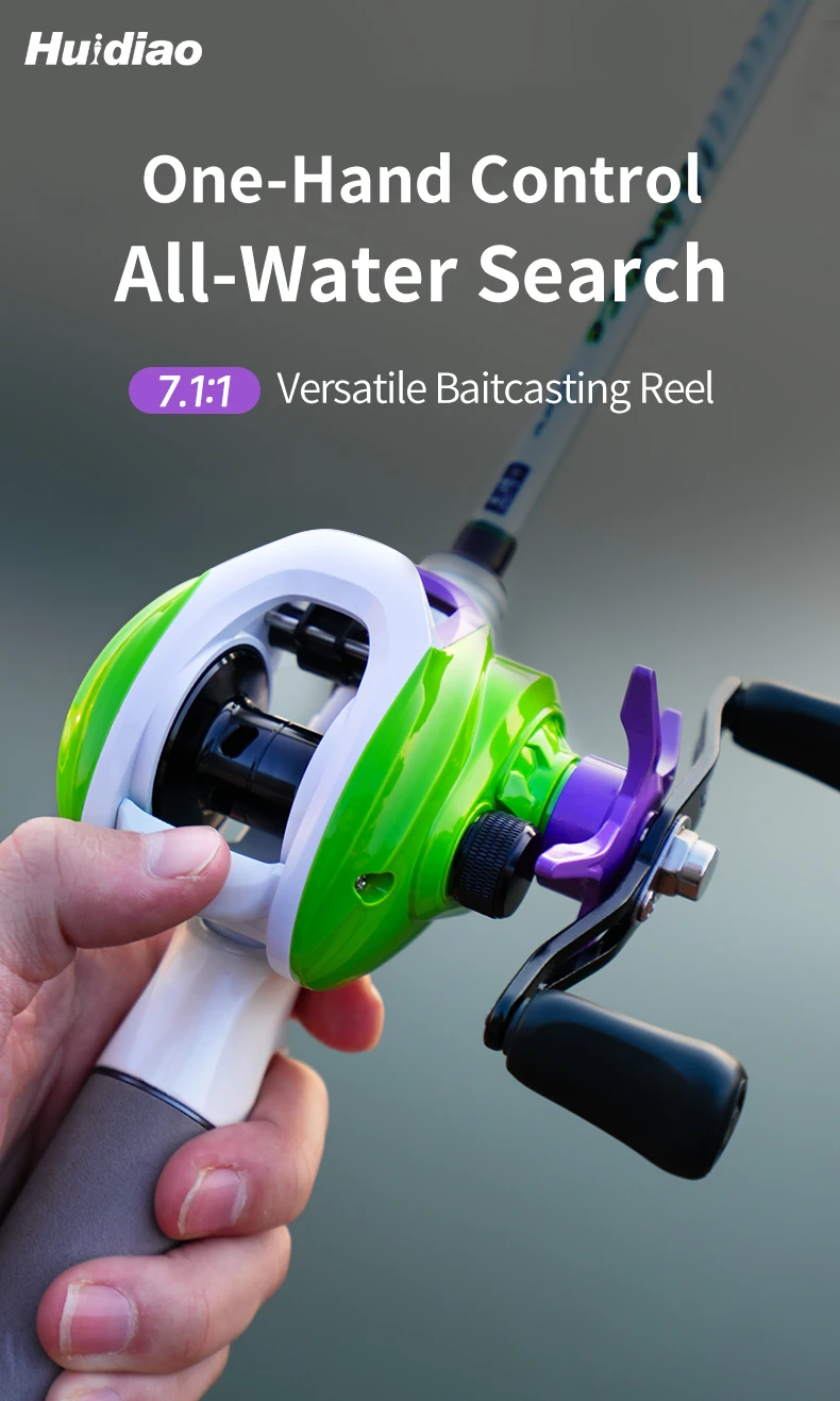 Carrete baitcasting HUIDIAO perfil bajo vista lateral