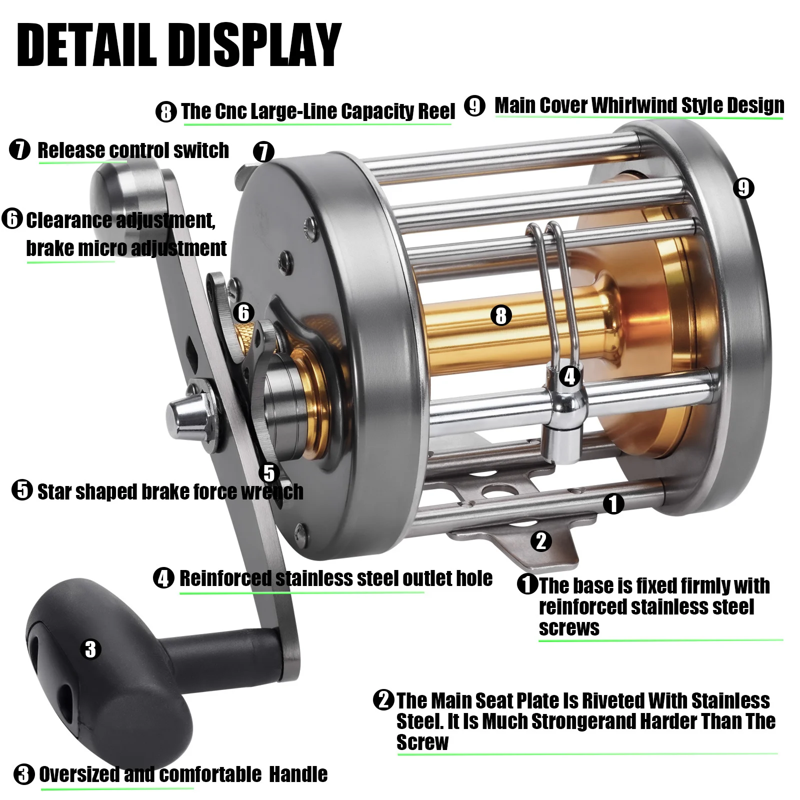 Carrete de jigging marítimo con freno baitcasting para trolling - imagen 3