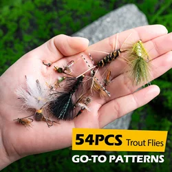 Goture Kit de moscas para pesca con mosca en caja de bambú atadas