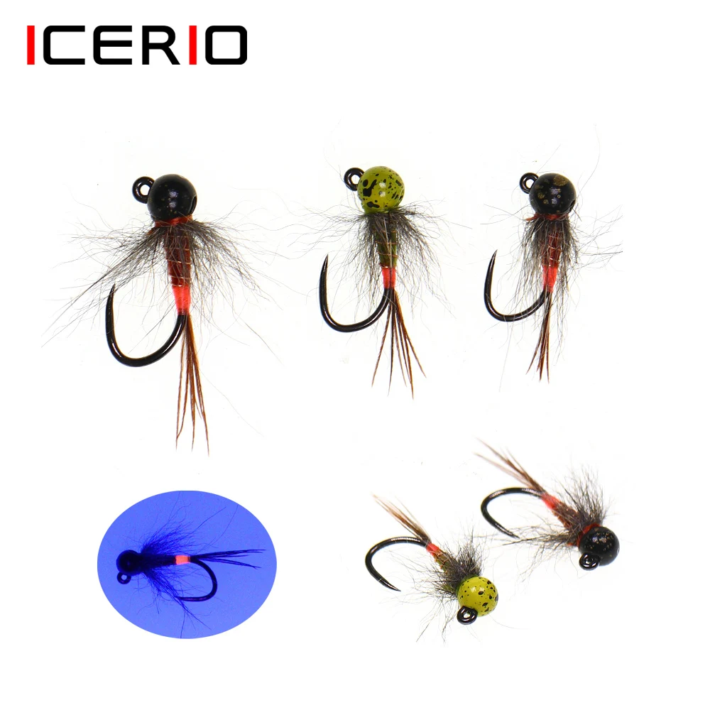 ICERIO Bead Head tungsteno UV sin púas para Euro Ninfa trucha