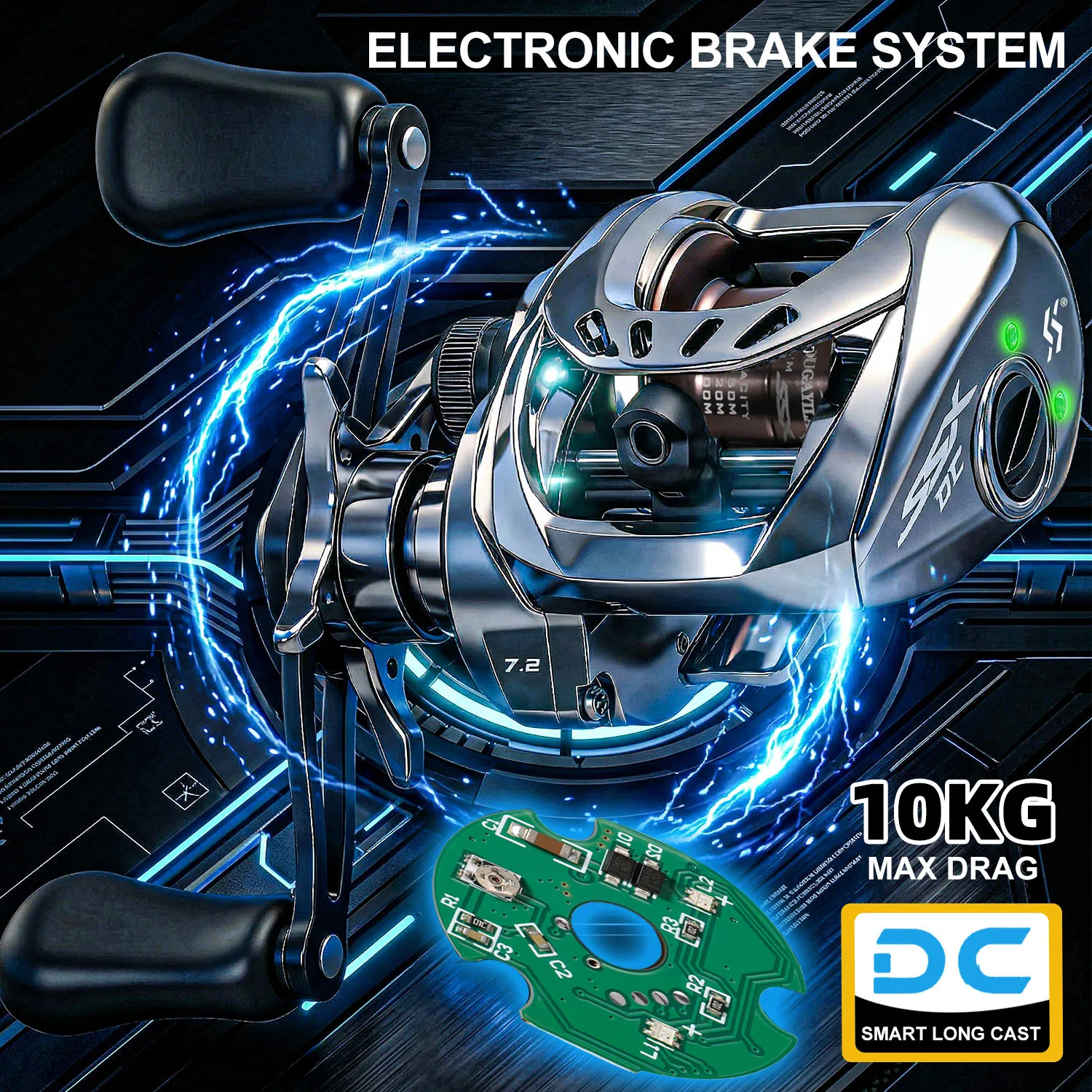 Carrete baitcasting Sougayilang SSX DC con freno electrónico