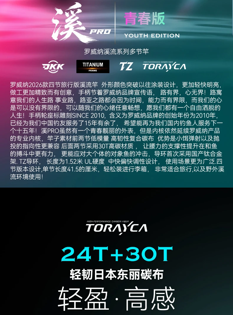 Primer plano del blank de carbono TORAY de la caña Rovina Stream Pro