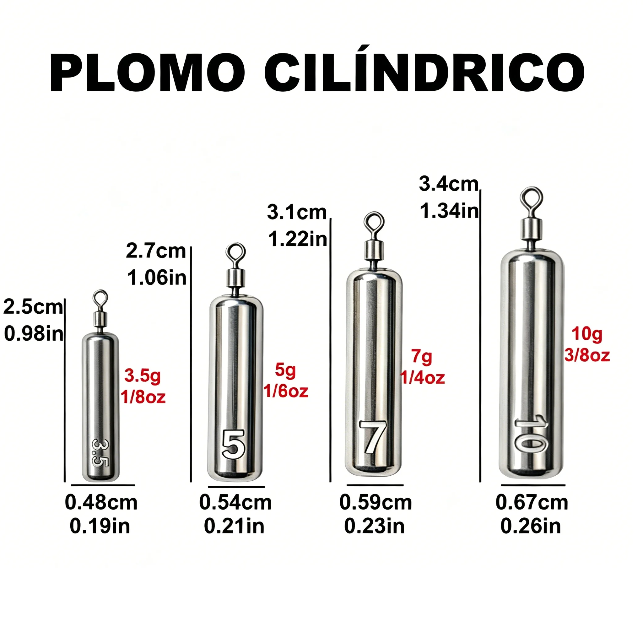 Plomos cilíndricos con esmerillón giratorio para agua dulce y salada - imagen 2
