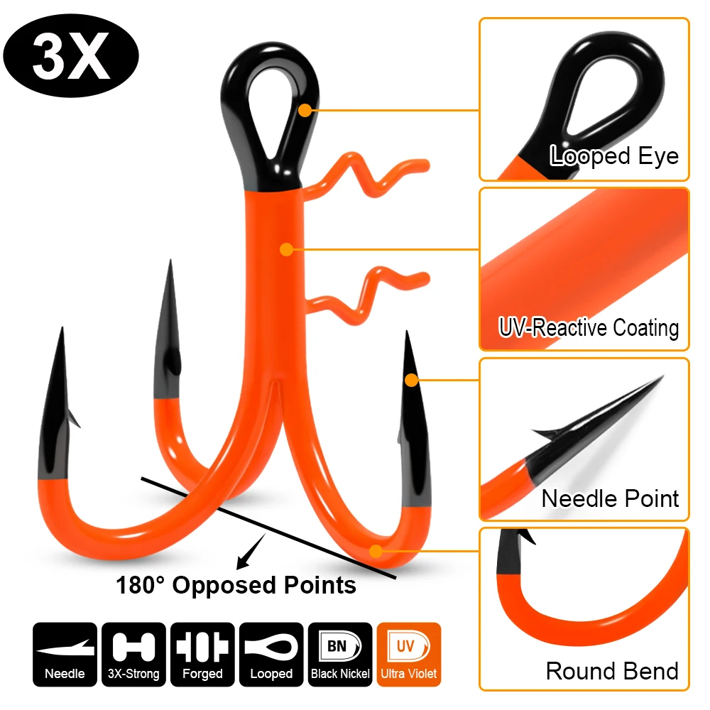 Anzuelo triple Spinpoler Antler 3X pesado UV naranja para swimbait - imagen 3