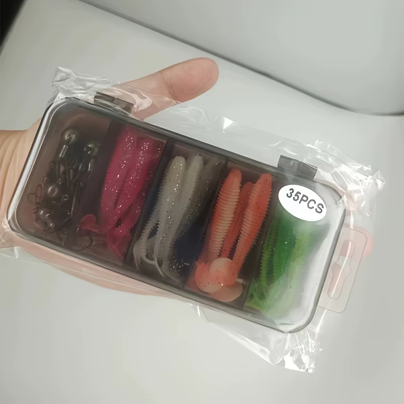 Set 35 Señuelos Blandos Cola en T con Caja – Equipos y Atriles de Pesca - imagen 3