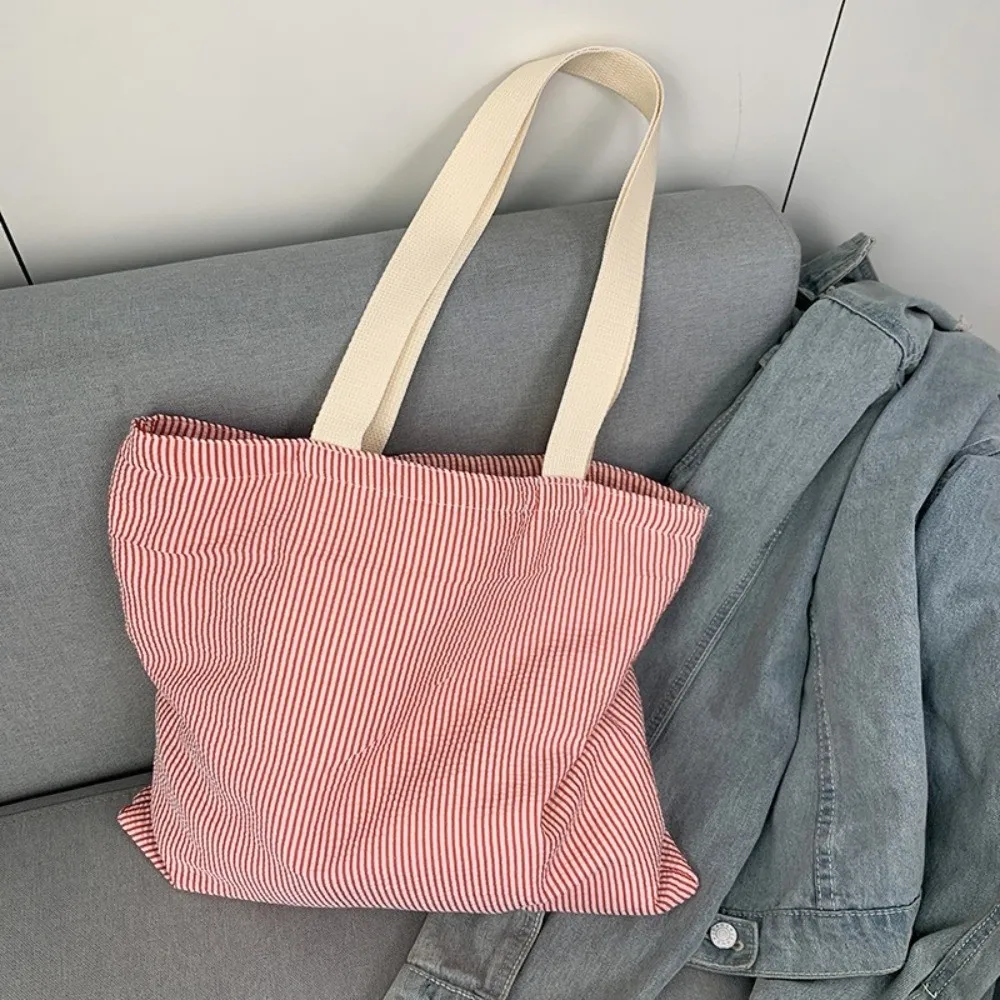 Bolso de hombro de lona con cremallera cuadrado a rayas gran capacidad - imagen 3