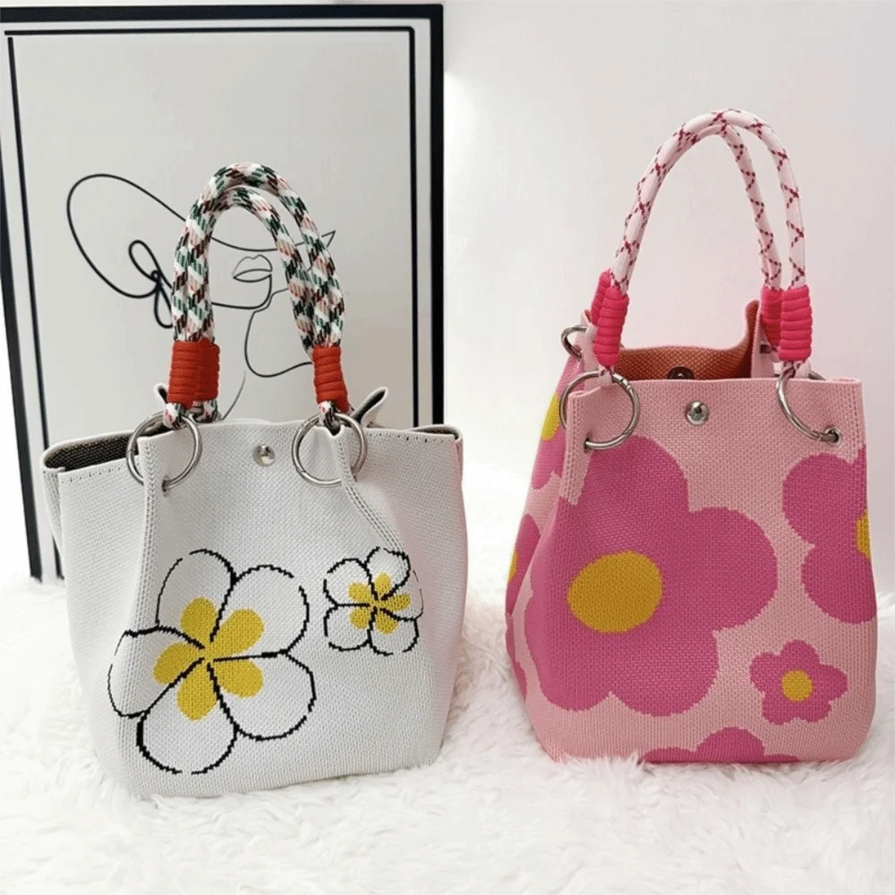 Bandolera tejida con motivo floral y asa ancha para mujer y niña - imagen 3