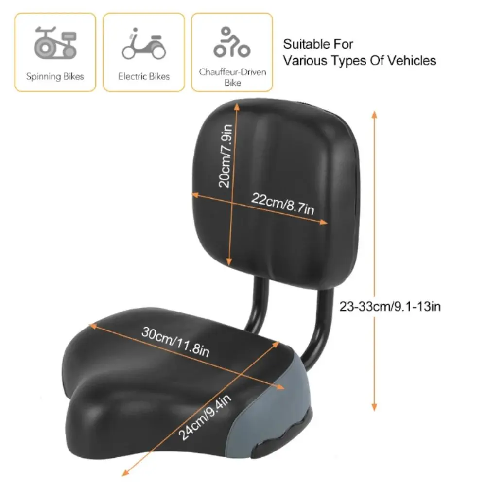 Asiento de bicicleta ancho con respaldo ergonómico impermeable - imagen 5
