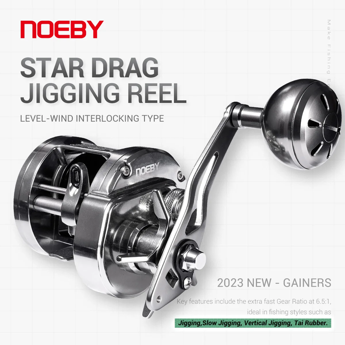Carrete Jigging NOEBY Gainers con freno de estrella y cuerpo metálico