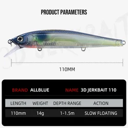 Señuelo ALLBLUE 3D Jerkbait Wobbler 110 mm para lubina y lucio