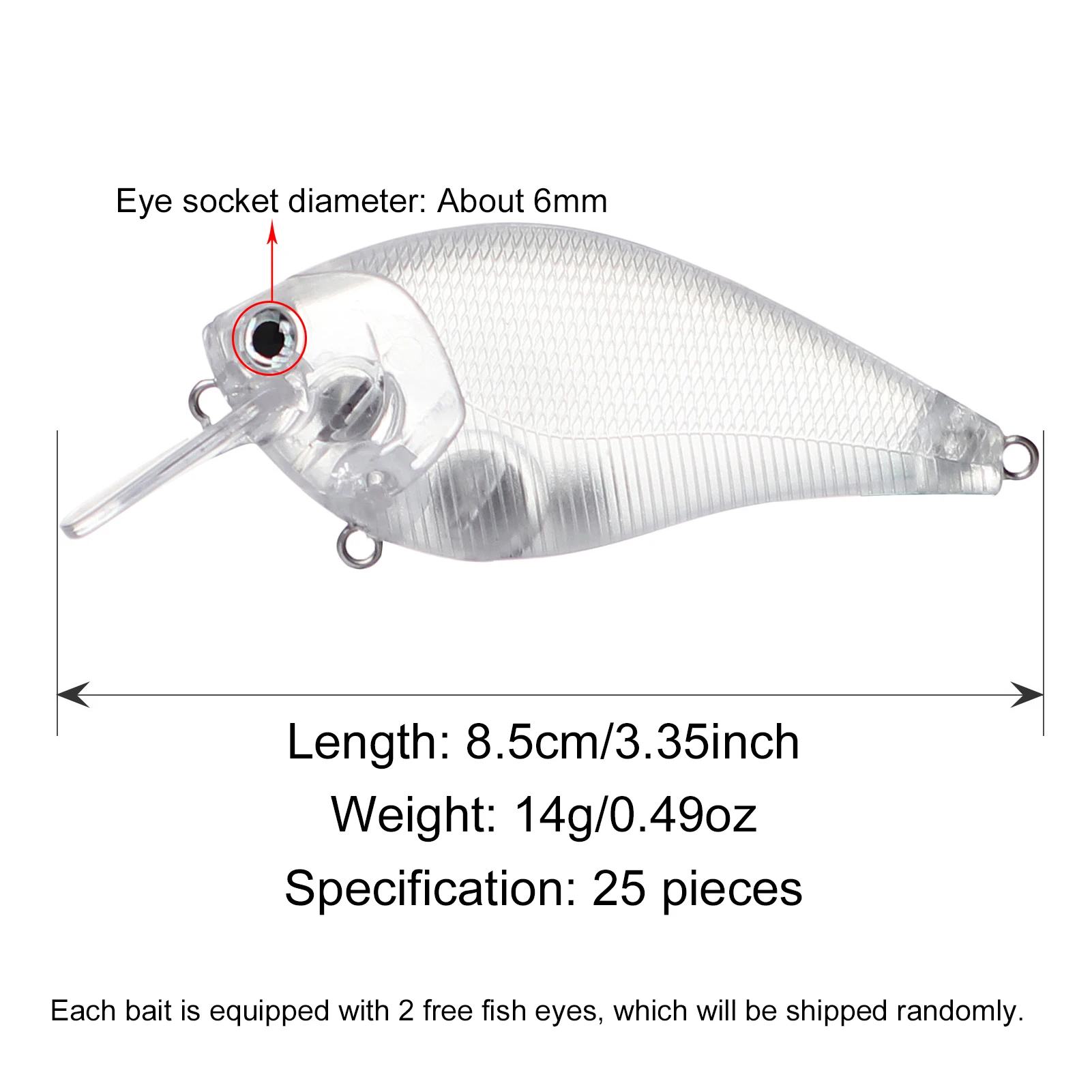 Vista del señuelo en blanco tipo minnow/crankbait
