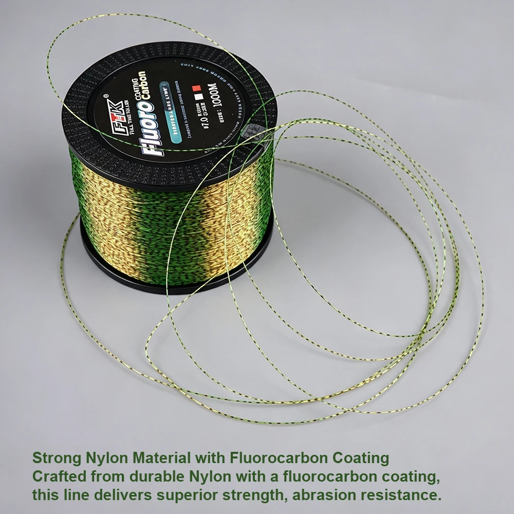 Hilo de pesca FTK de nylon recubierto de fluorocarbono, camuflaje verde - imagen 3