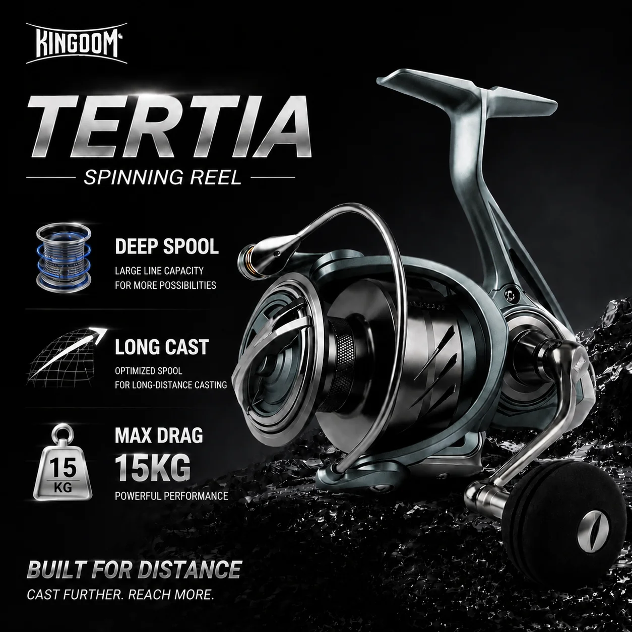 Carrete giratorio Kingdom TERTIA para lanzamientos ultra largos - imagen 2
