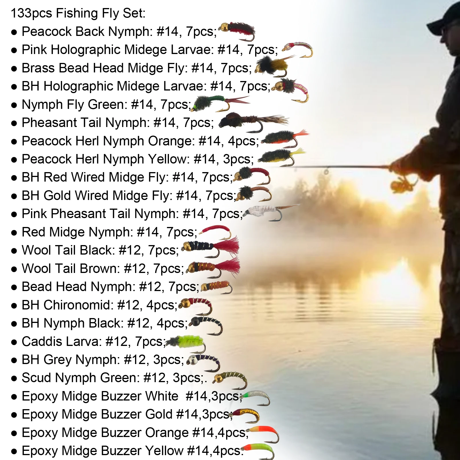 Moscas de pesca FREE FISHER – Ninfas y Midge para agua dulce