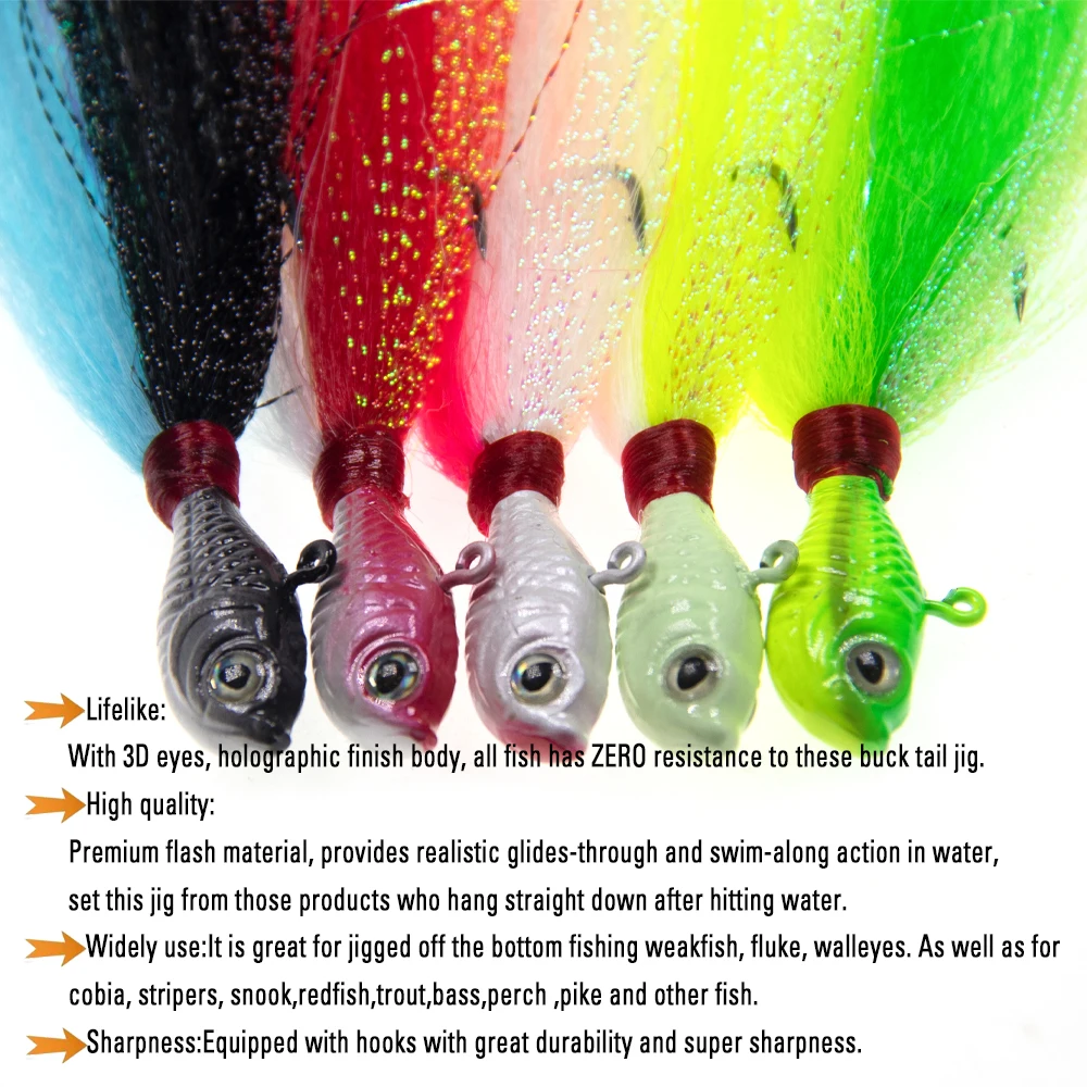 Jigeecarp Hair Jig Head con pelo para vinilo fluke, invierno lubina - imagen 5