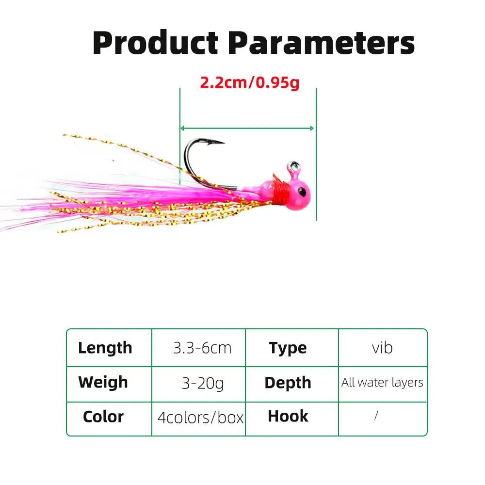 Mini Jigs con cabeza redonda y pluma para pesca con mosca