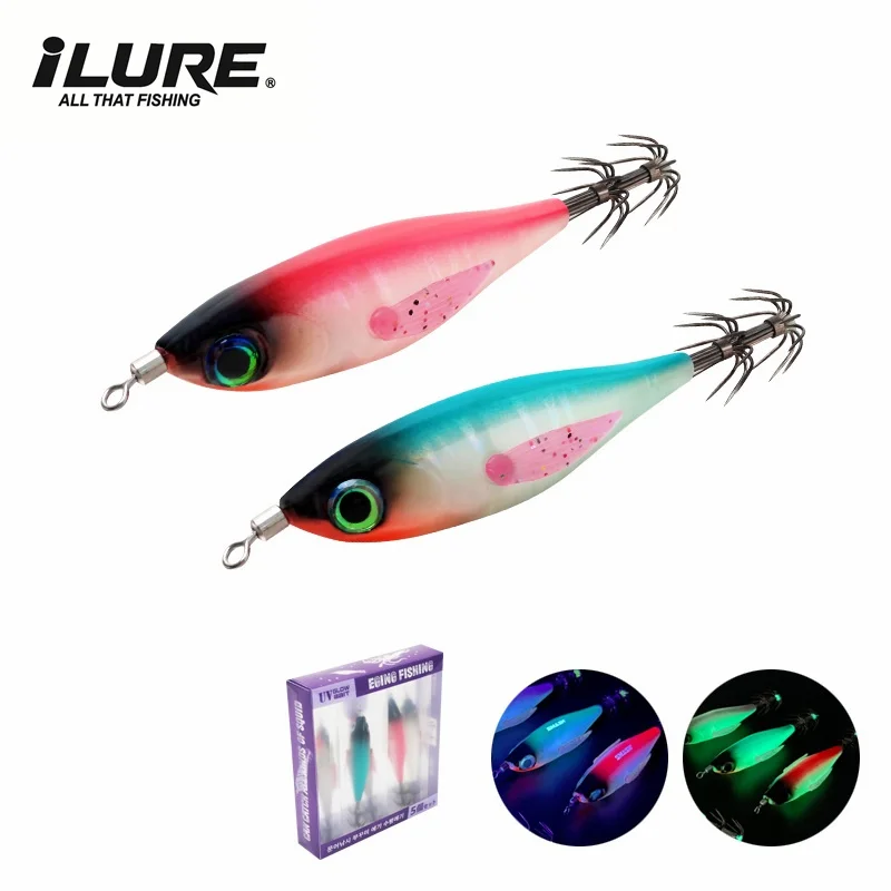 Señuelo UV para calamar y pulpo de madera con doble anzuelo