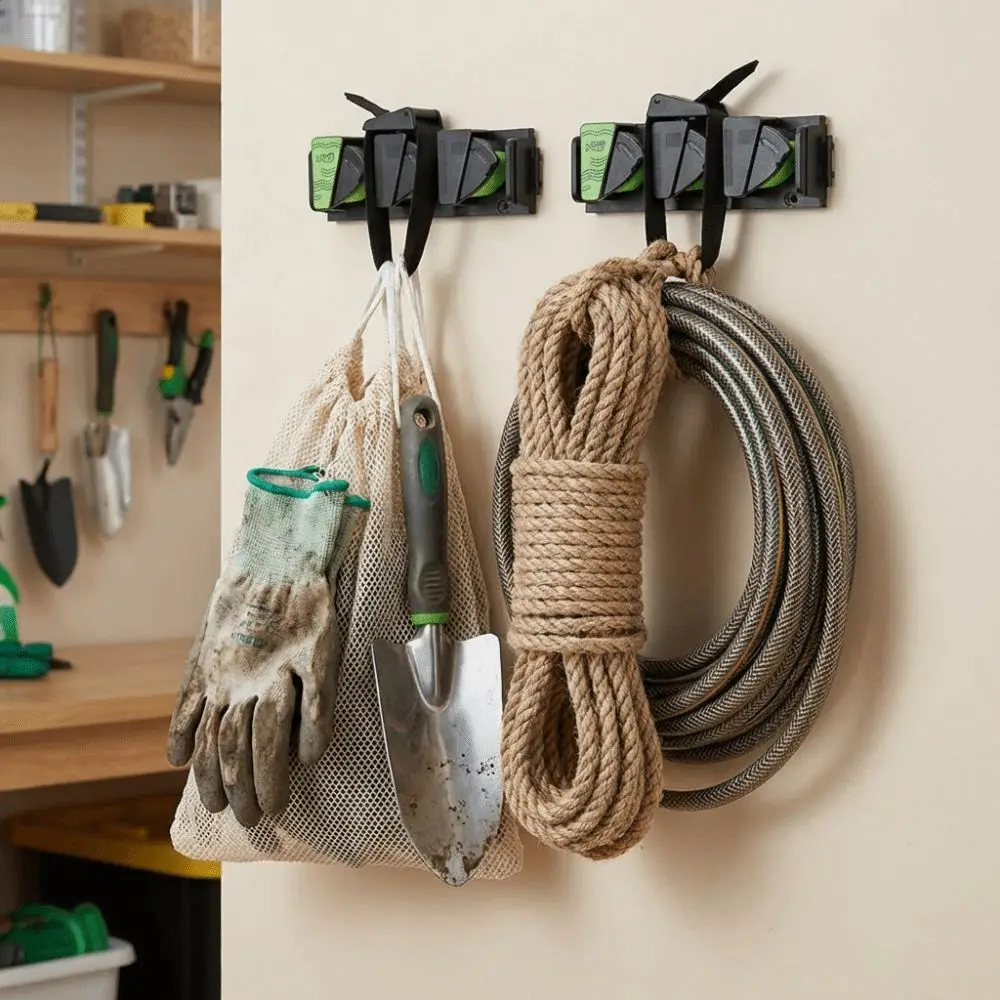 Soporte de pared para cañas de pescar de plástico resistente Negro/Verde