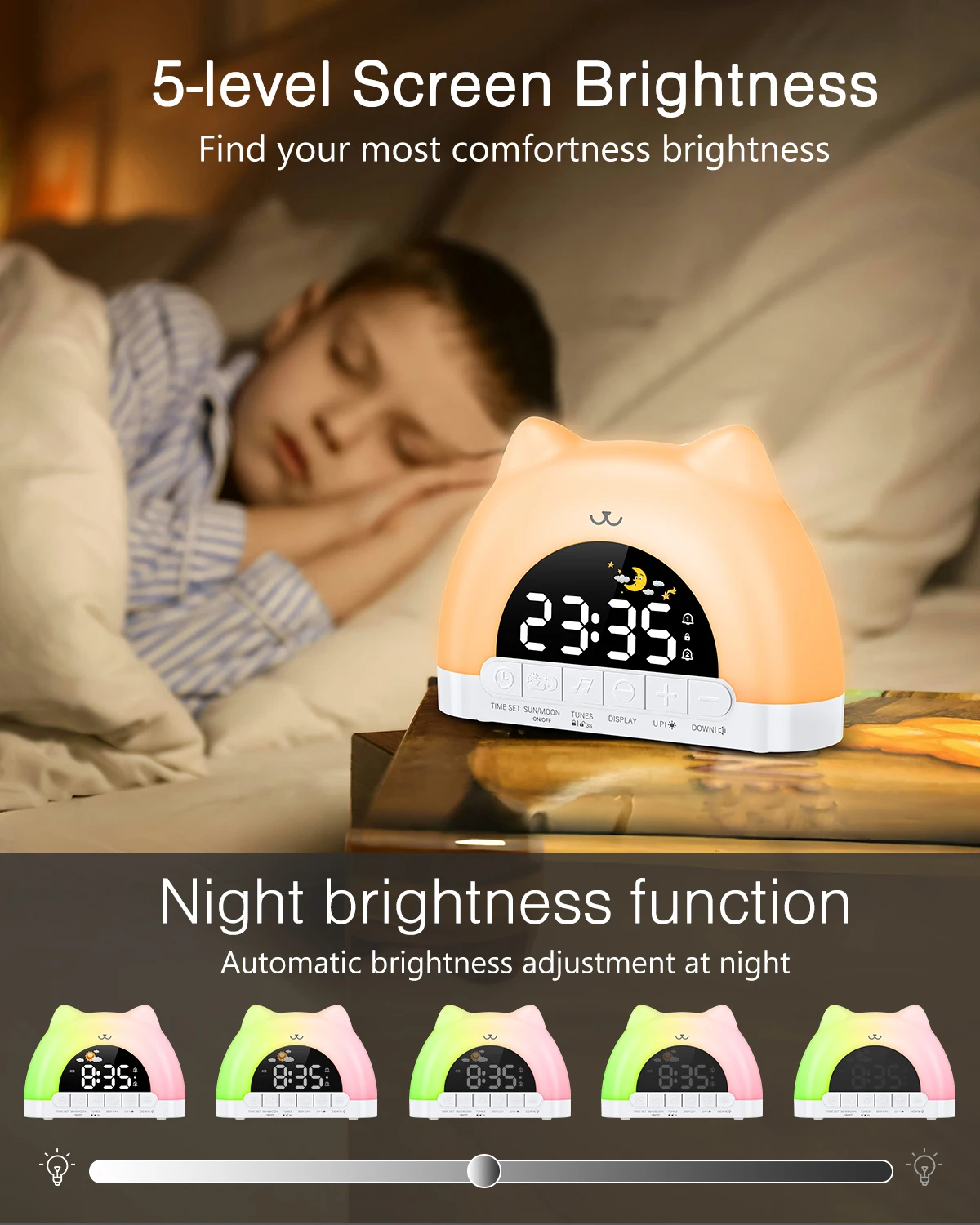Reloj despertador ORIA infantil con luz nocturna 11 colores y bloqueo
