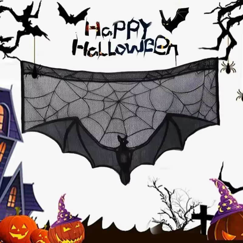 Cortina de ventana Halloween gótica de encaje con murciélagos - imagen 2
