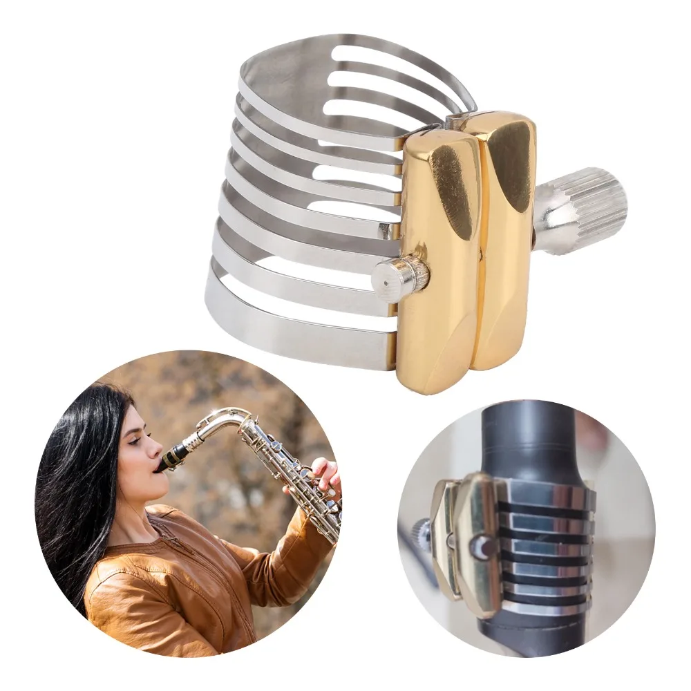 Abrazadera saxofón acero inoxidable con clip plateado de tornillo - imagen 3