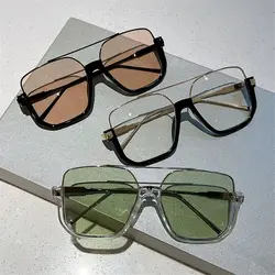 Gafas de sol pesca Vintage cuadradas montura media metal UV400 unisex