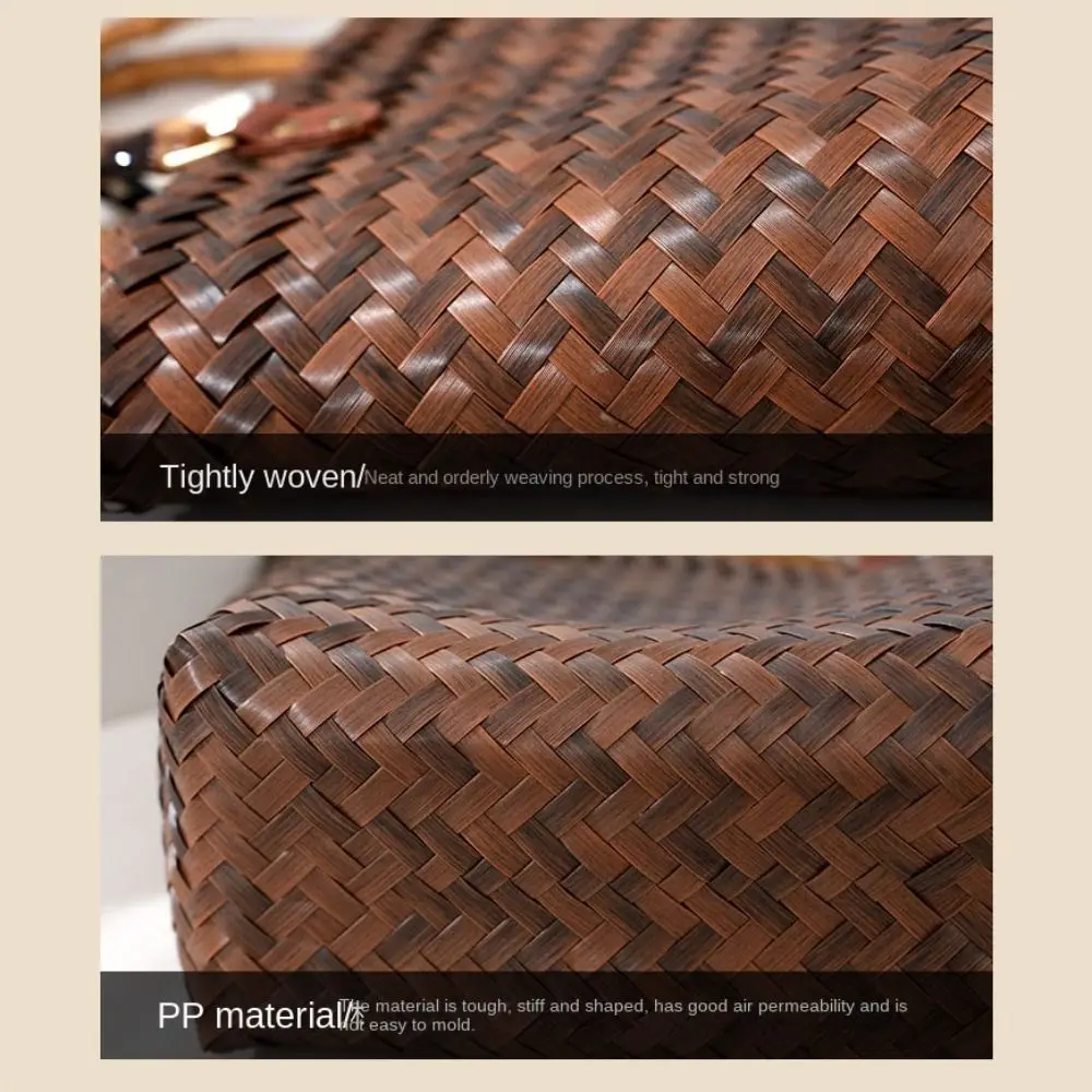 Bolsos de hombro de PP tejido con asa de bambú para mujer - imagen 2