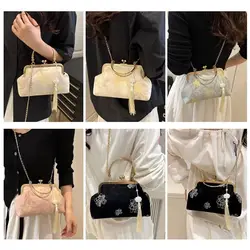 Bolso de hombro bordado retro cuadrado para mujer – Estilo chino en poliéster