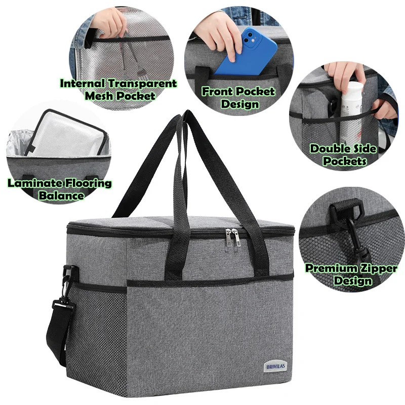 Bolsa térmica abierta mostrando múltiples bolsillos organizadores