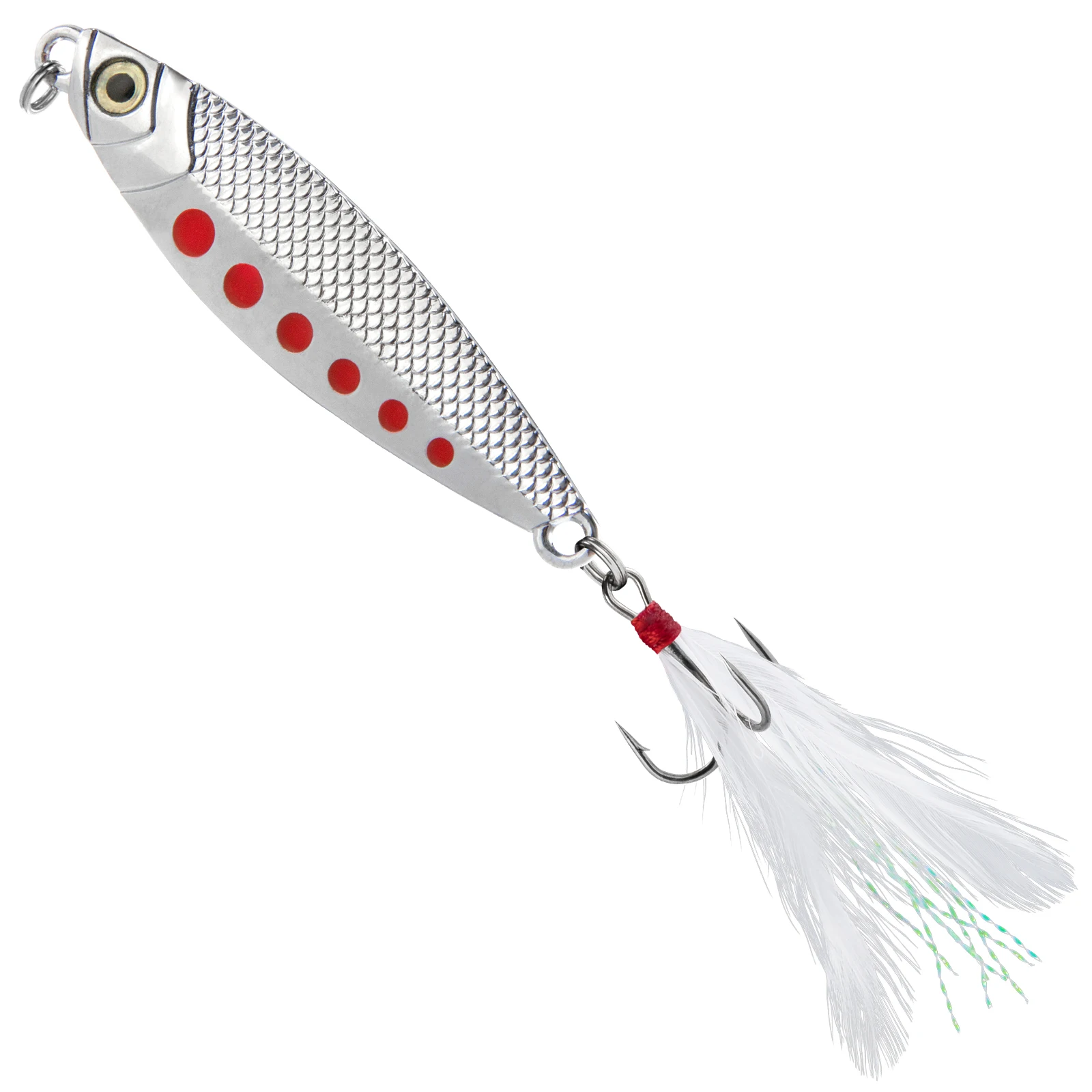 Cucharilla Jig Metal 15g-30g con triple anzuelo y plumas para lubina y corvina - imagen 2