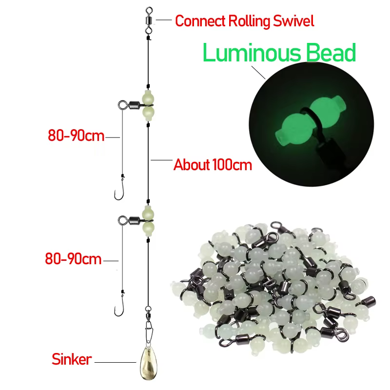 Esmerillon 3 vías con cuentas luminosas – Conector swivel para anzuelo - imagen 5