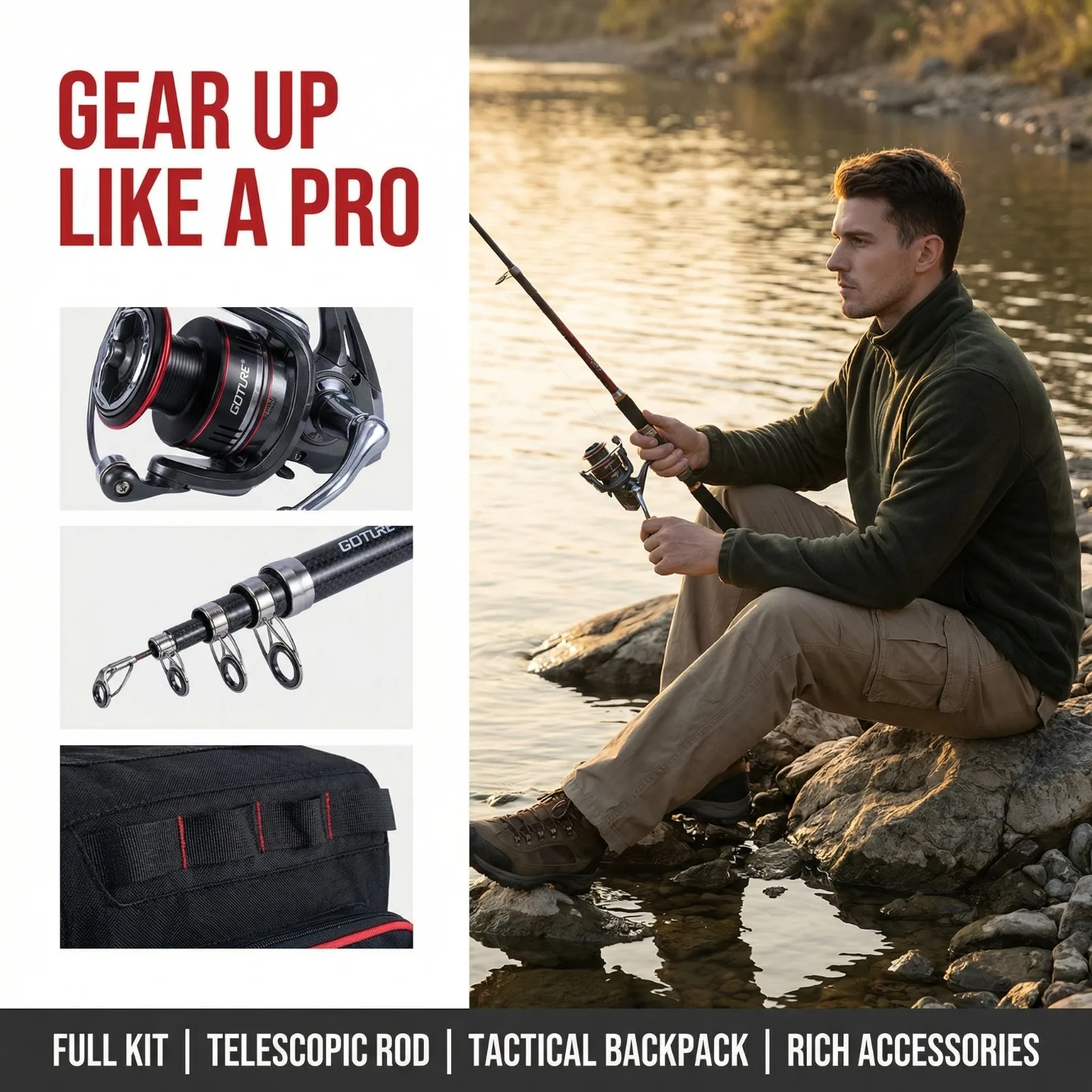 Goture Combo caña y carrete completo – kit pesca agua dulce o salada - imagen 2