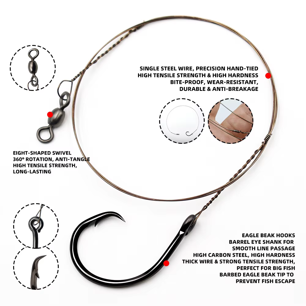Líder de Acero ZYZHE – Juego 4 Hilos con Anzuelo Circular para Pesca - imagen 2