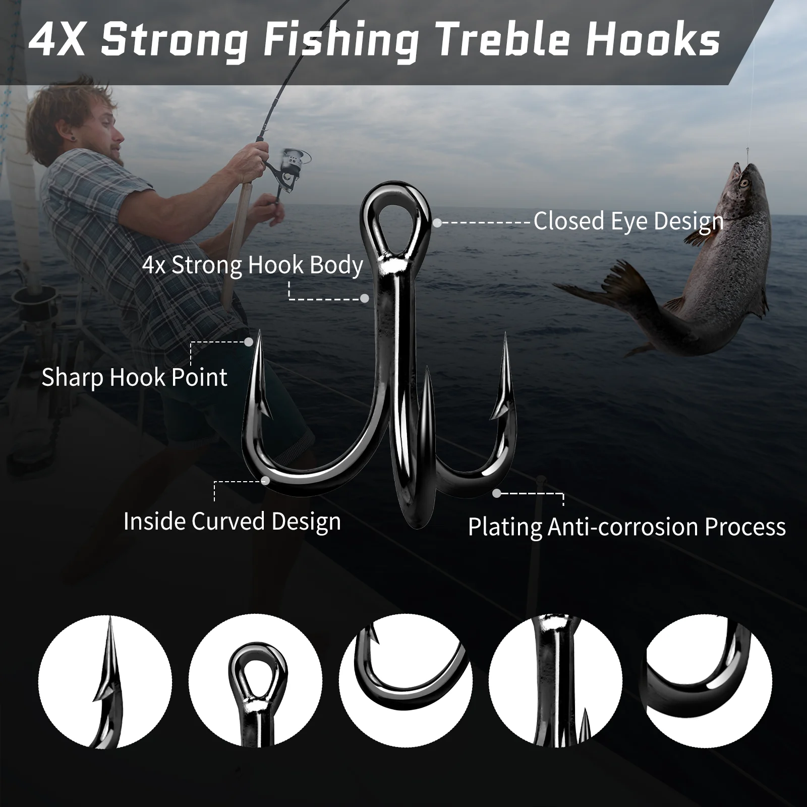 Anzuelos triples FishTrip 4X – Acero al carbono para agua salada - imagen 5