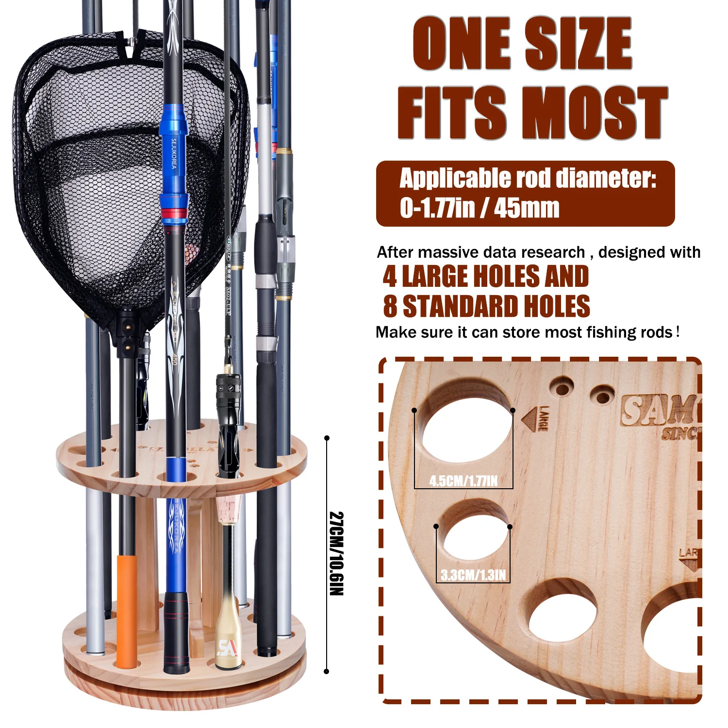 Soporte giratorio de madera para cañas Roove reforzado y compacto - imagen 2