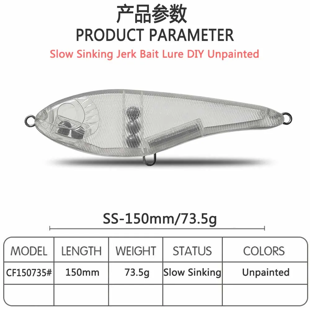 Vista frontal del señuelo CF Jerk Bait transparente