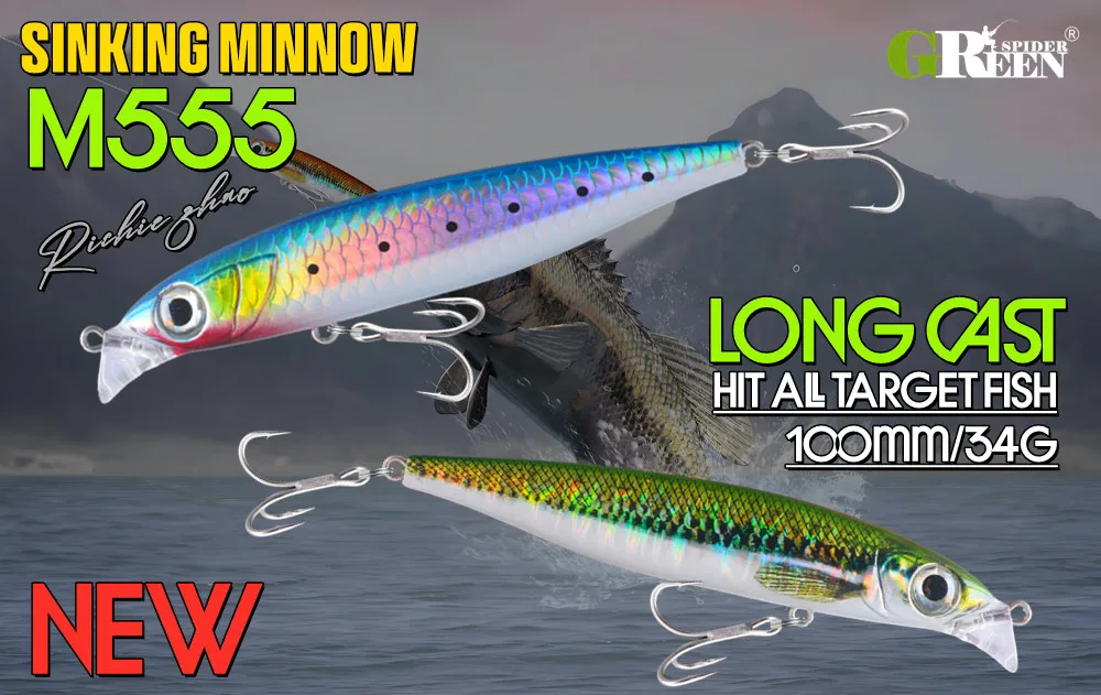 Señuelo GREENSPIDER pececillo hundido 100mm 34g tipo wobbler swimbait para pesca de lucio