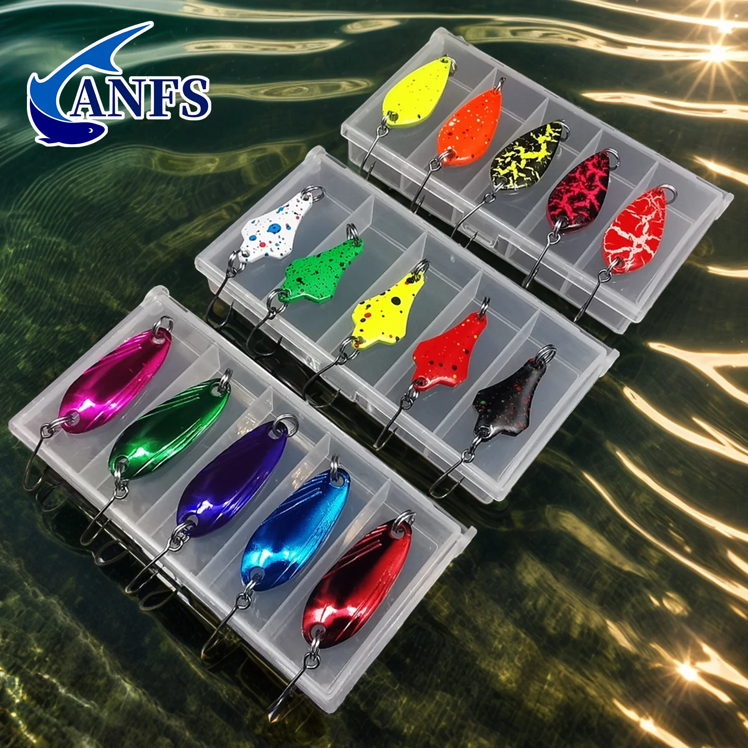 Juego de señuelos de cuchara ANFS para trucha con múltiples formas y colores