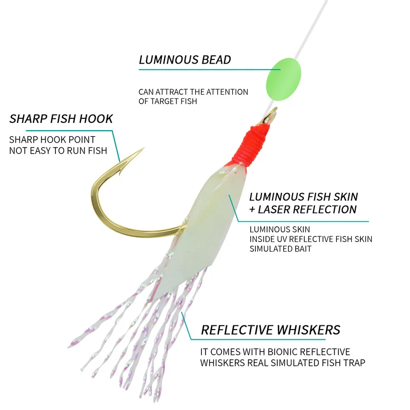 ZYZ anzuelos Sabiki luminosos con púas y cuentas - imagen 3
