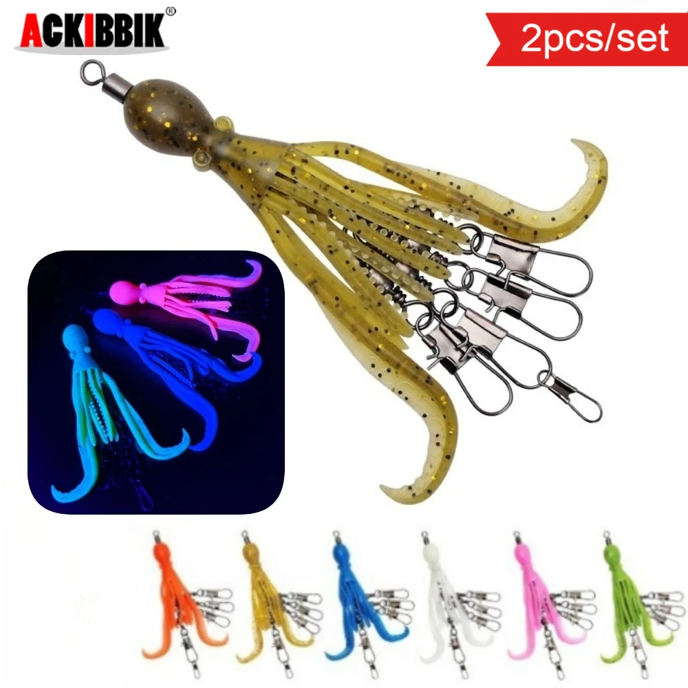 Ackibbik señuelo pulpo jigging luminoso con faldas elásticas Tairaba - imagen 2