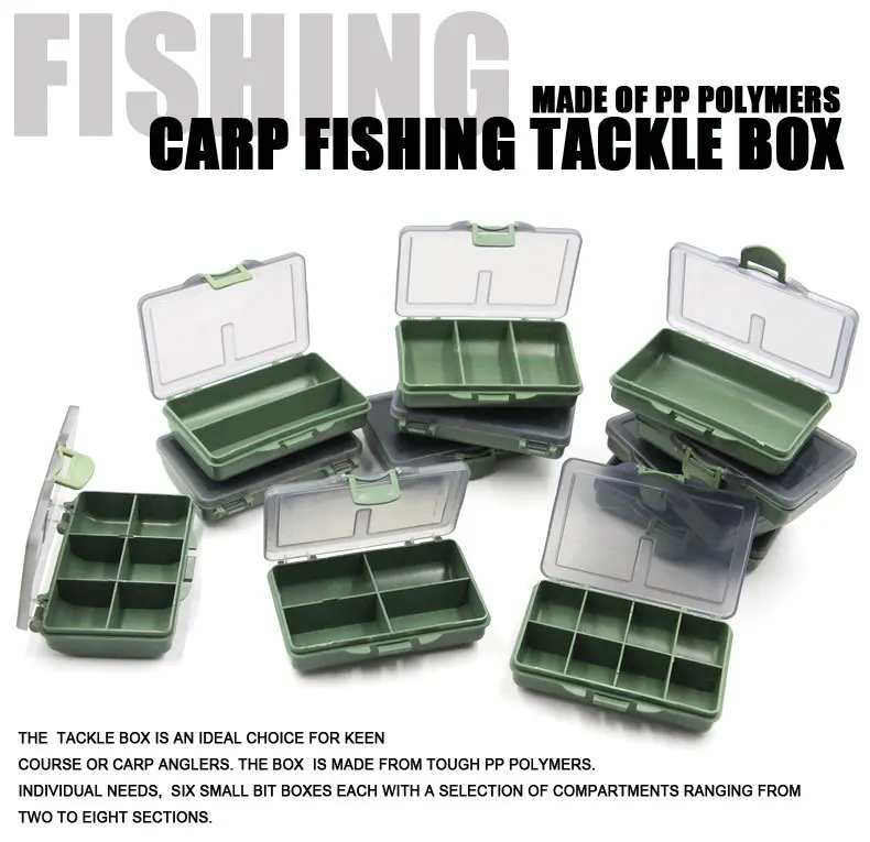 Caja organizadora de plástico con compartimentos para aparejos de pesca